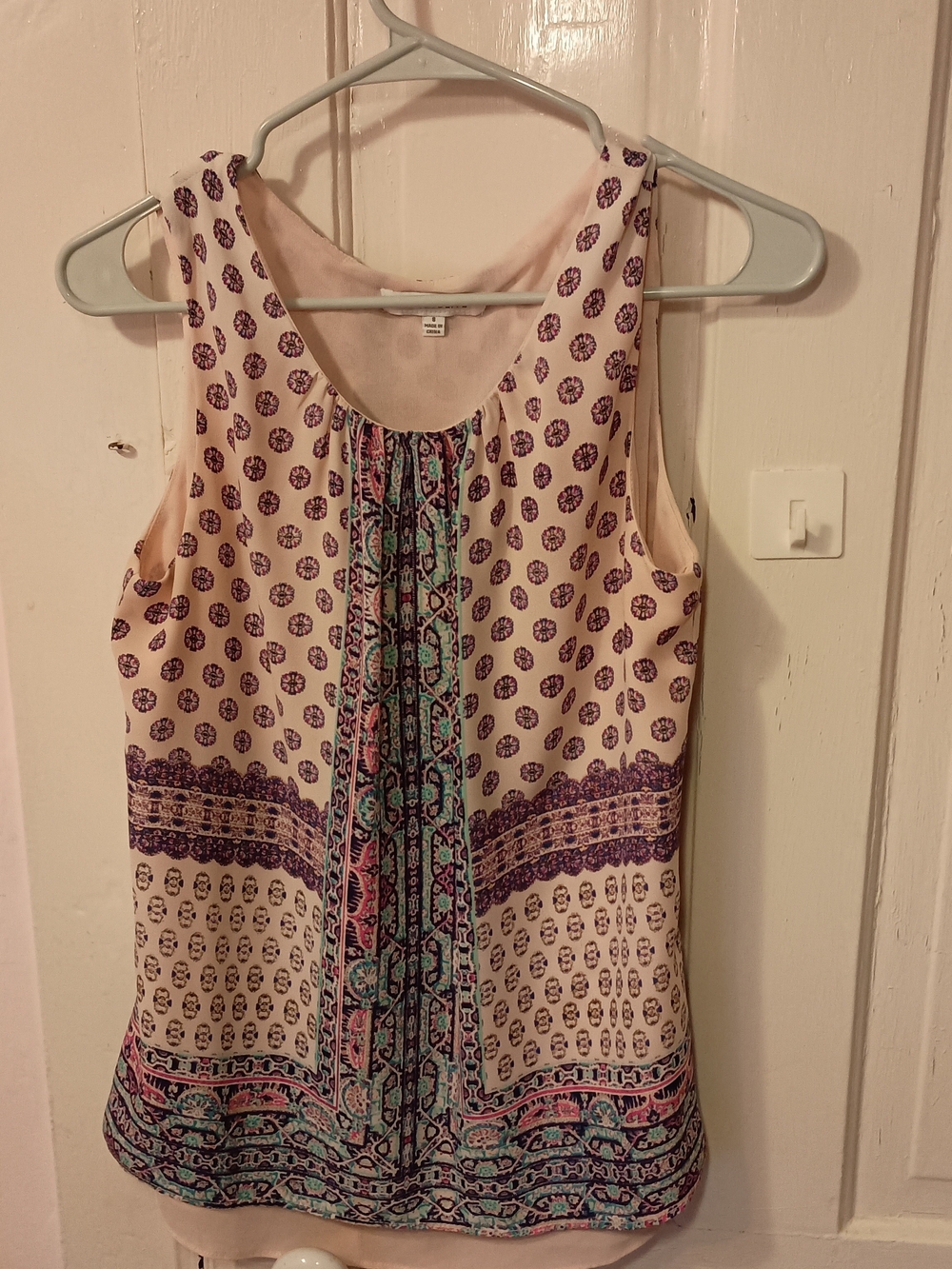 Rose & Olive Cream Tank with Purple Paisley and Teal Center Panel